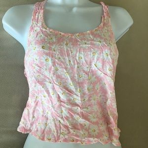 Pink daisy flower crop tank top w/crotchet racer back